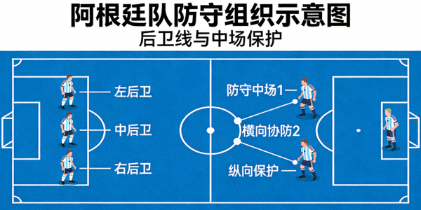 阿根廷队防守组织示意图 - 后卫线与中场保护